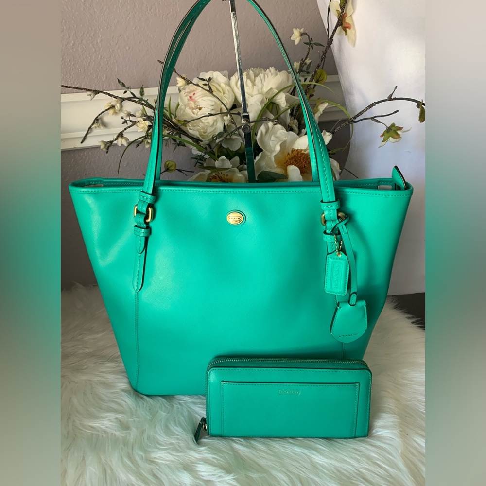 Coach Peyton Sea Green Tote Bag and Wallet Set